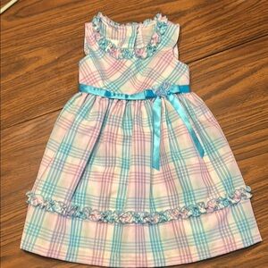 Bonnie Jean Green and Pink Ruffled Tie Front Sundress